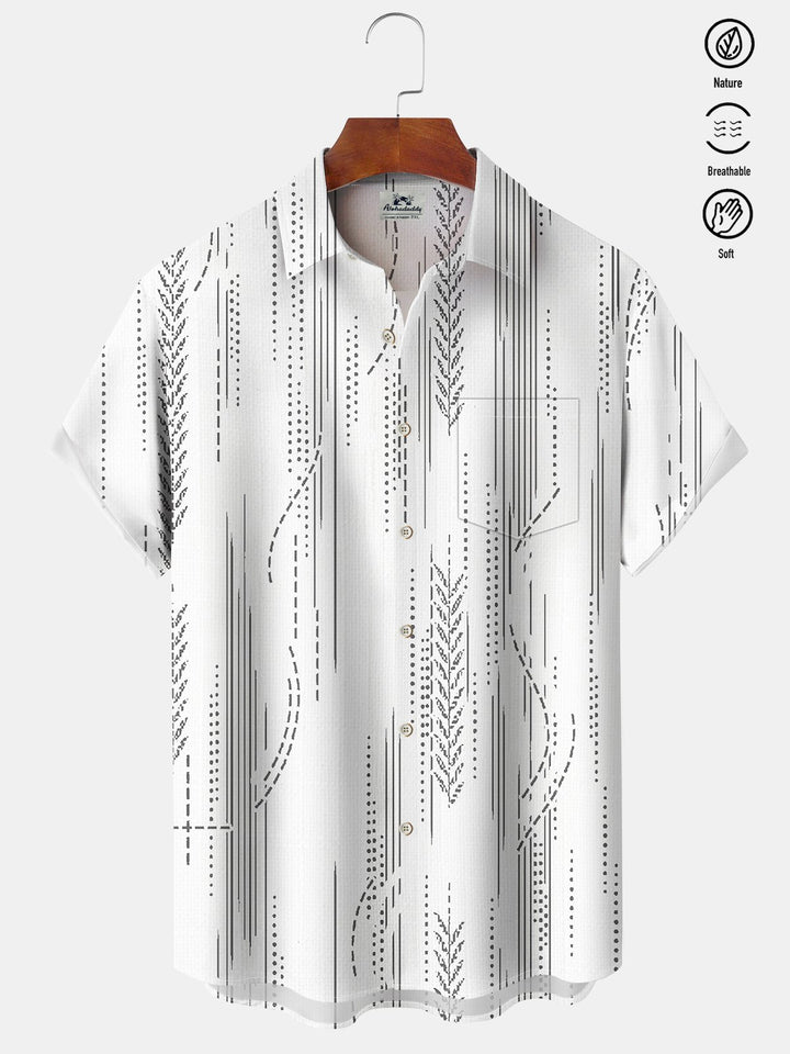 Alohadaddy Casual Daily Stripes Geometric Print Art Button Cardigan Pockets Breathable Soft Long Large Size Short Sleeve Shirt