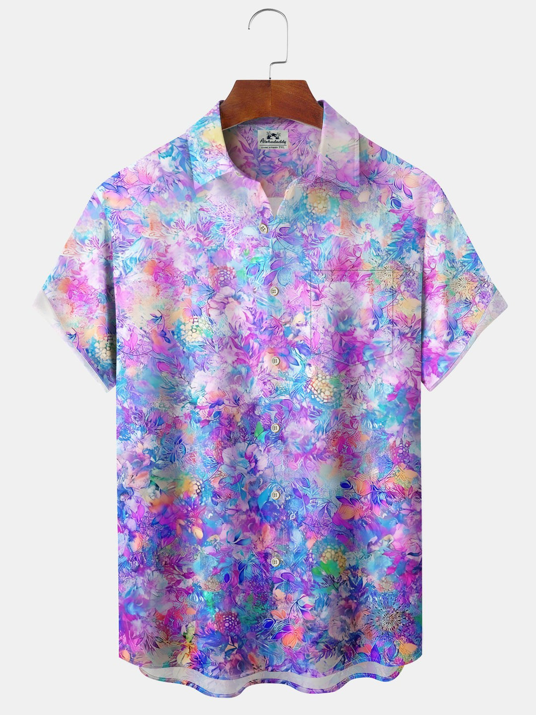 Alohadaddy Hawaiian Flowers Gradient Art Print Button Pocket Cardigan Stretch Large Size Short Sleeve Shirt