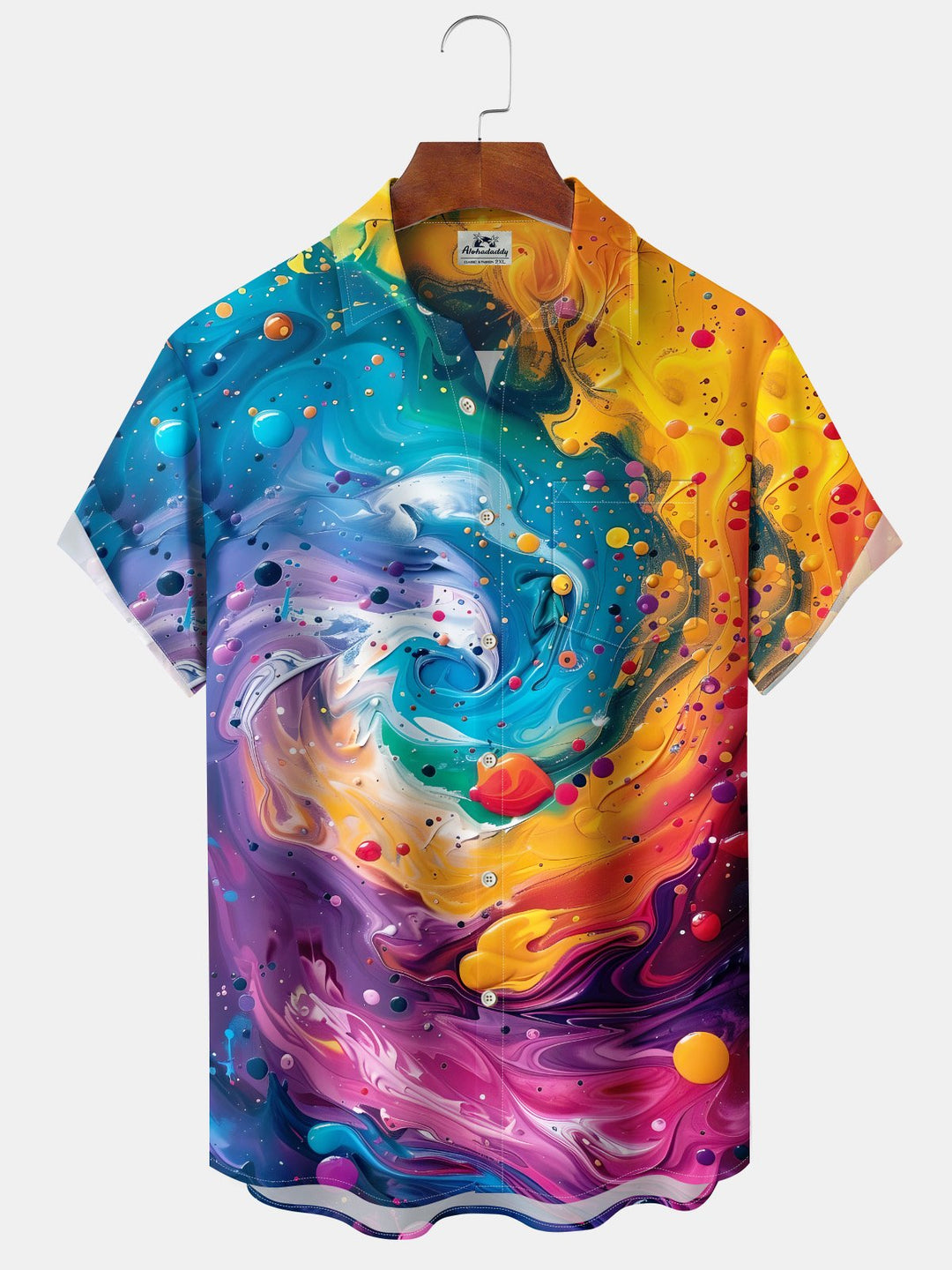 Alohadaddy Moisture Wicking Abstract Art Print Chest Pocket Stretch Hawaiian Short Sleeve Shirt