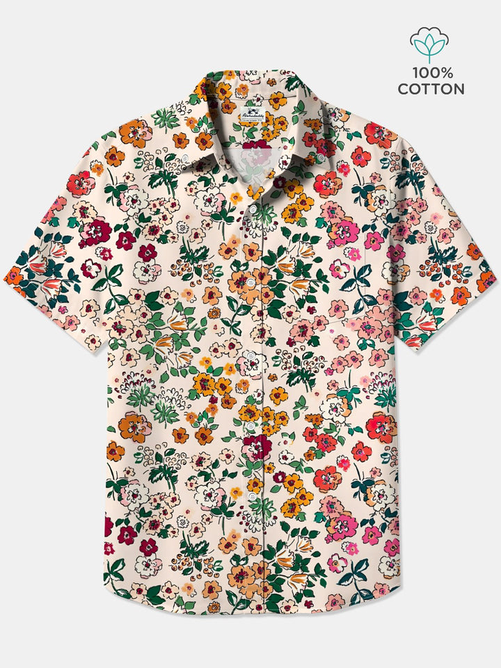 Alohadaddy Cotton Floral Art Print Moisture Wicking Chest Pocket Cardigan Hawaiian Oversized Short Sleeve Shirt
