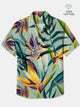 Alohadaddy Cotton Crane Orchid Print Art Chest Pocket Cardigan Large Size Long Hawaiian Short Sleeve Shirt