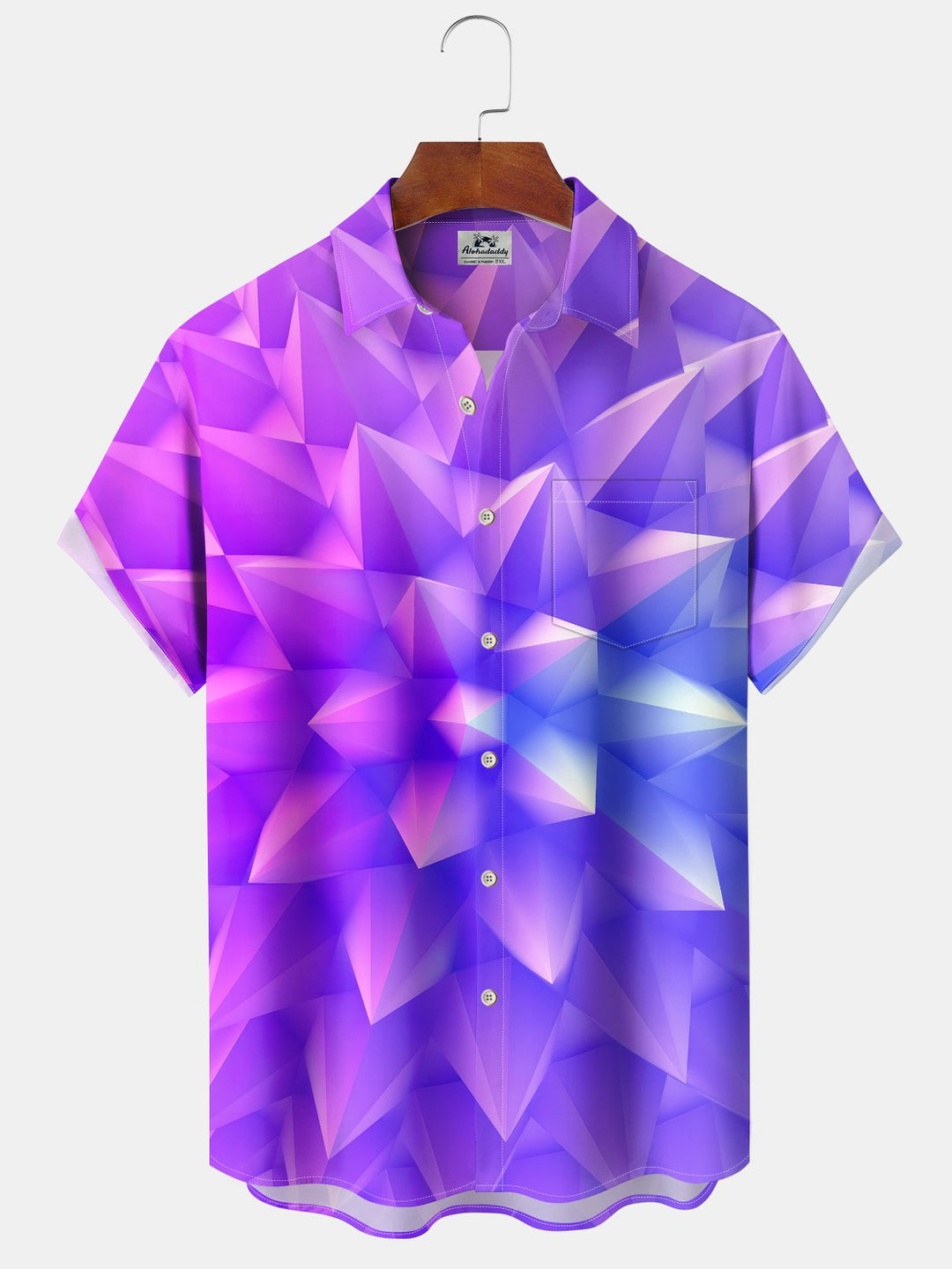 Alohadaddy® casual geometric three-dimensional print art moisture wicking chest pocket stretch large size Hawaiian shirt