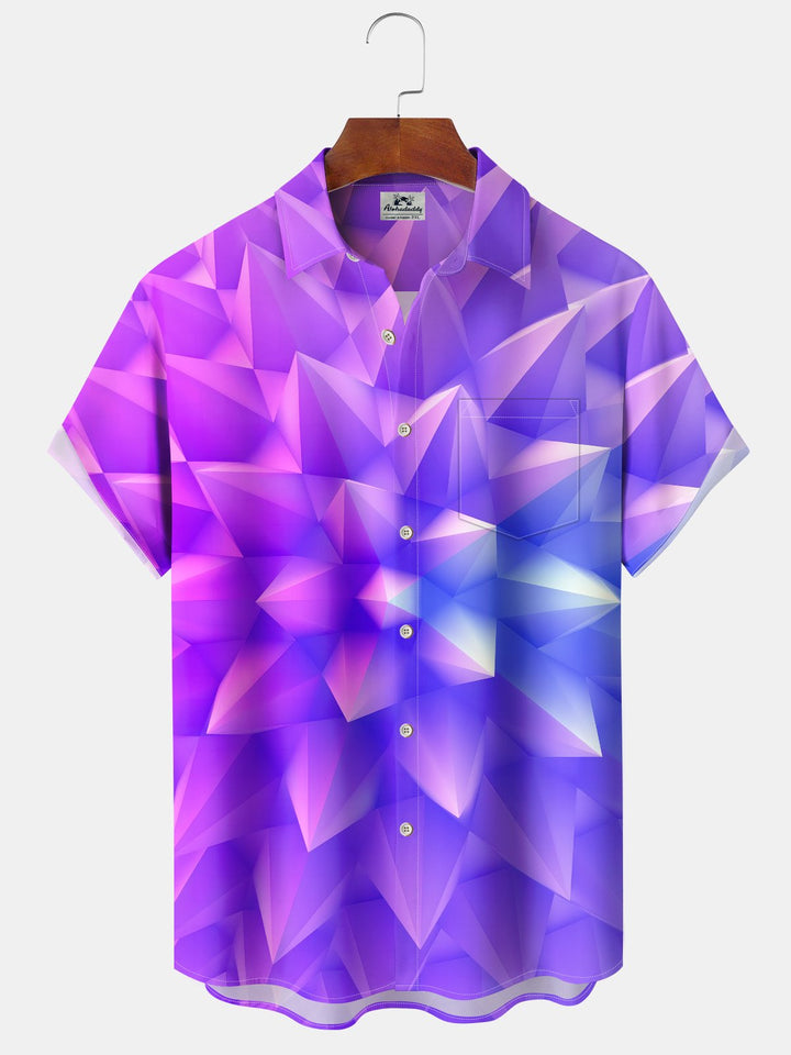 Alohadaddy® casual geometric three-dimensional print art moisture wicking chest pocket stretch large size Hawaiian shirt