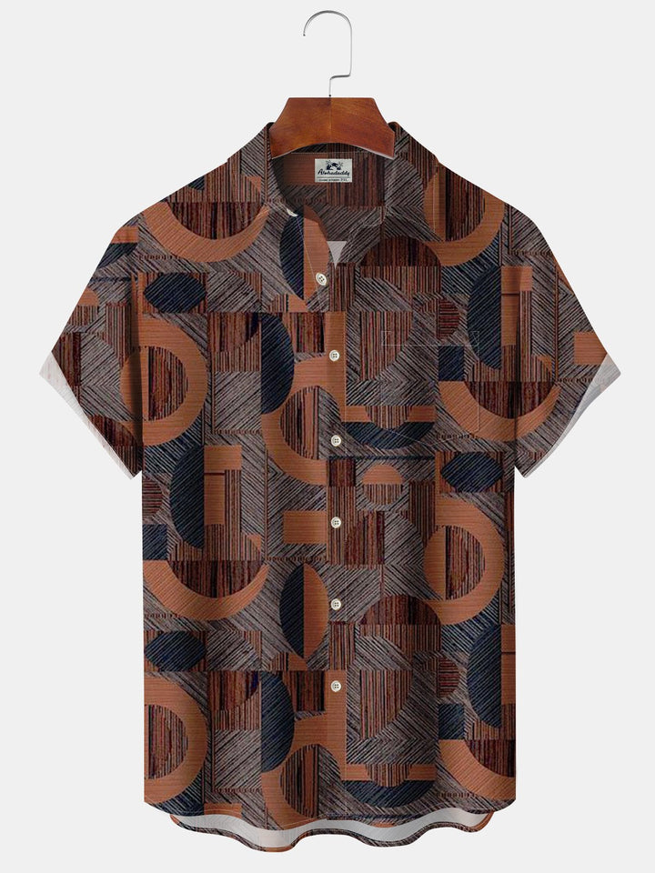 Alohadaddy® Casual Geometric Art Print Pockets Moisture Wicking Hawaiian Shirt Big &amp; Tall