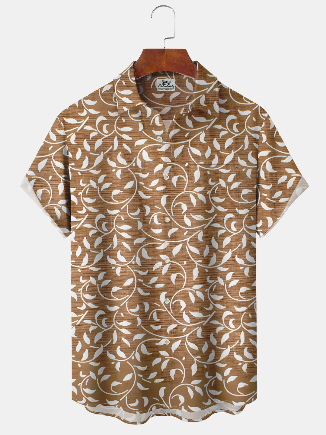 Alohadaddy® Vintage Leaves Print Art Pockets Stretch Hawaiian Men&