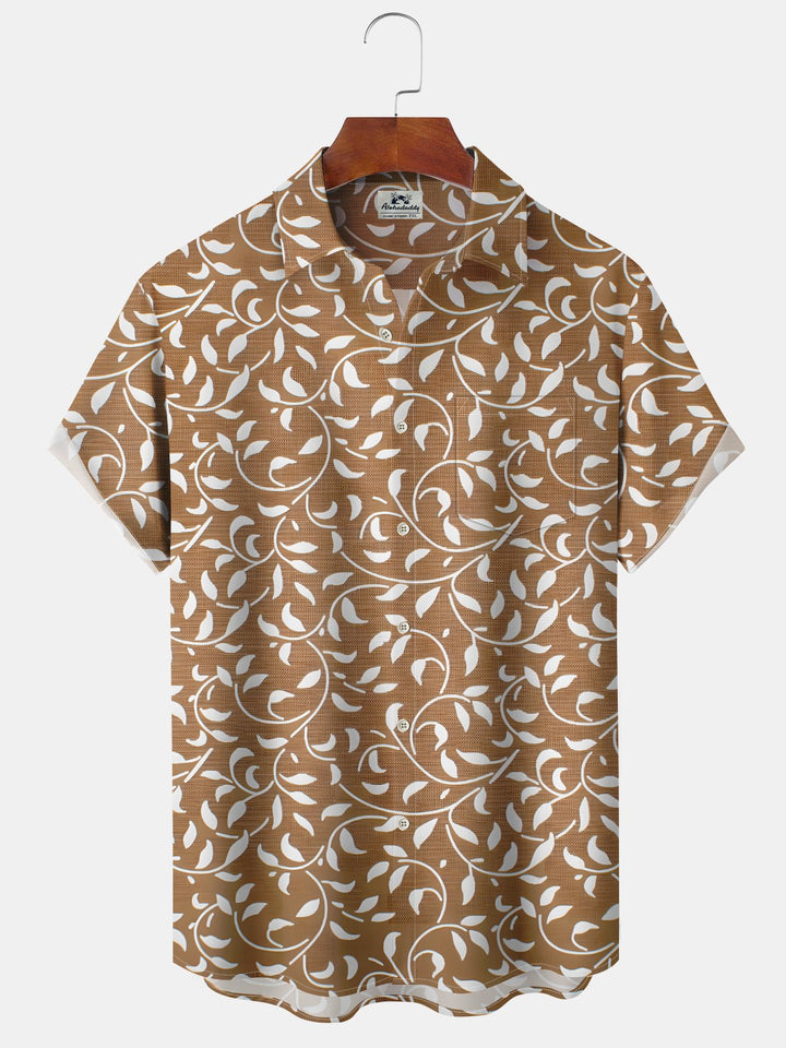 Alohadaddy® Vintage Leaves Print Art Pockets Stretch Hawaiian Men&