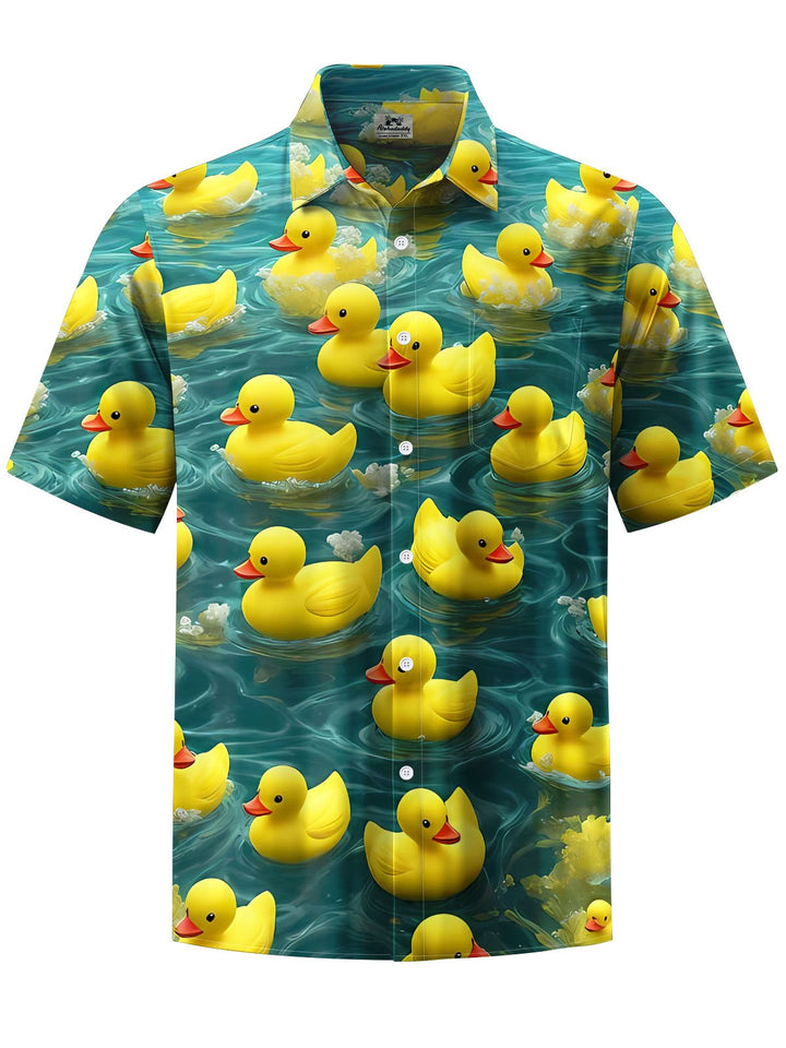 Alohadaddy® Hawaiian Yellow Duck Print Chest Pocket Men&