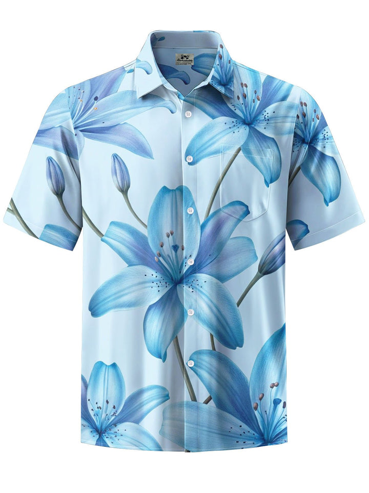 Alohadaddy® Hawaiian Flowers Print Chest Pocket Men&