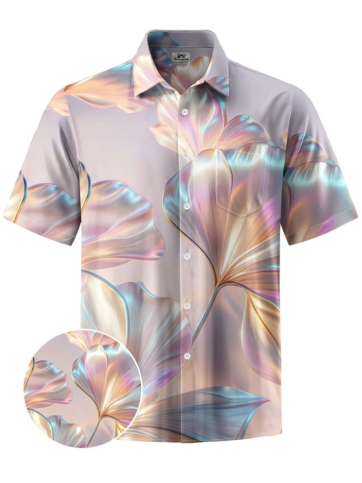 Alohadaddy® Hawaiian Leaves Print Chest Pocket Mens Short Sleeve Shirt Big &amp; Tall