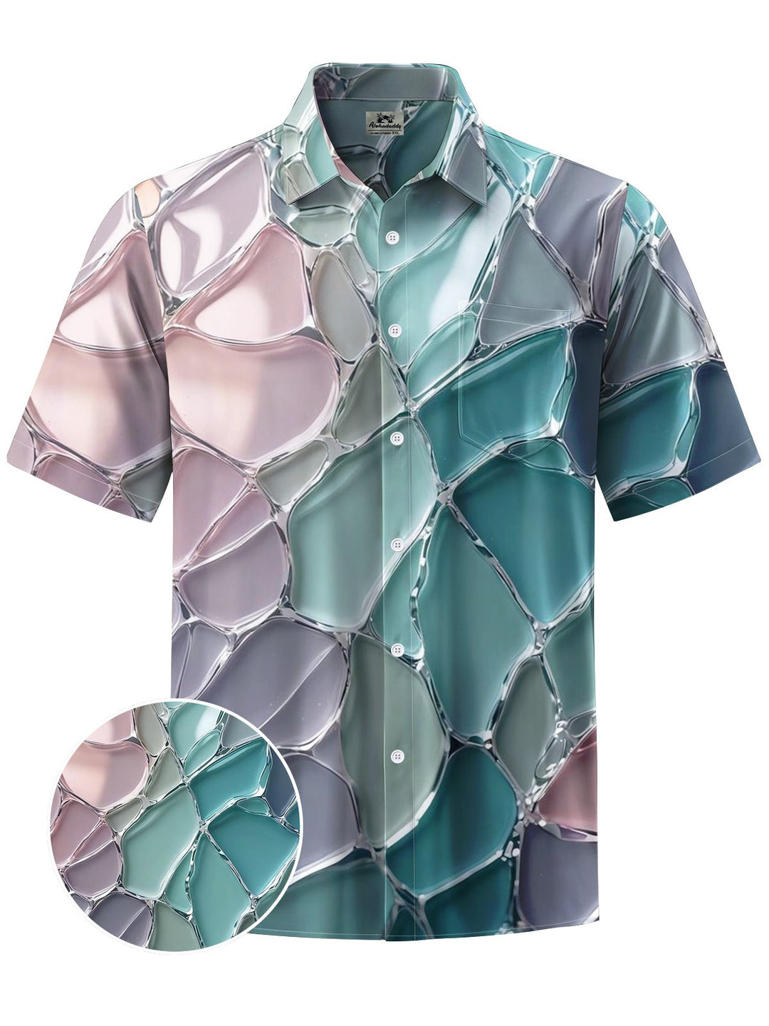 Alohadaddy® Hawaiian Glass Geometric Print Art Chest Pocket Men&