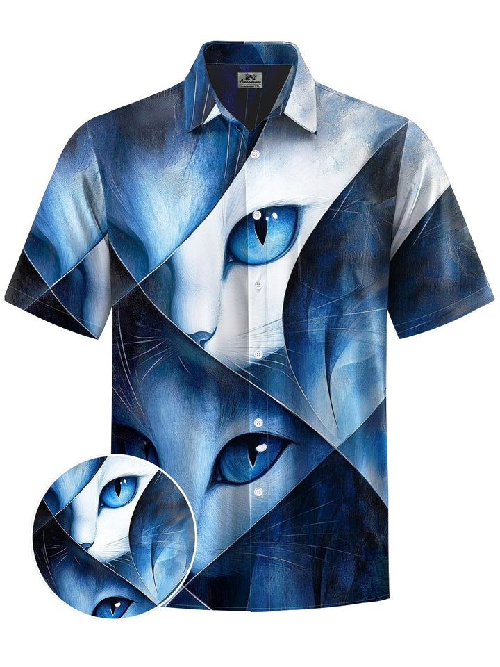 Alohadaddy® Vintage Cat Art Print Chest Pocket Mens Short Sleeve Shirt Big &amp; Tall