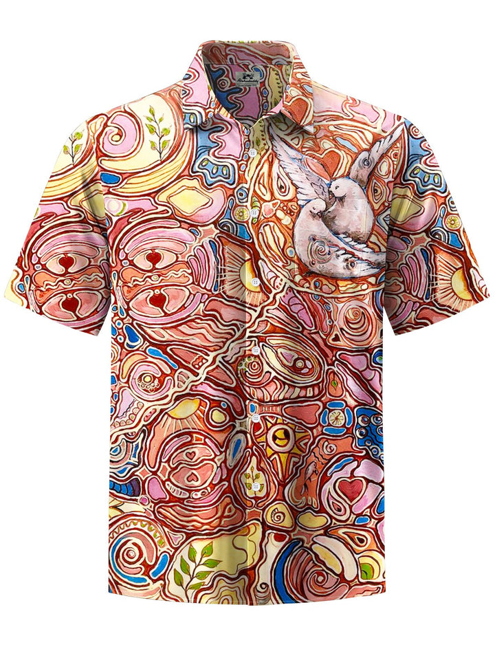 Alohadaddy® Vintage Abstract Art Print Chest Pocket Moisture Wicking Men&