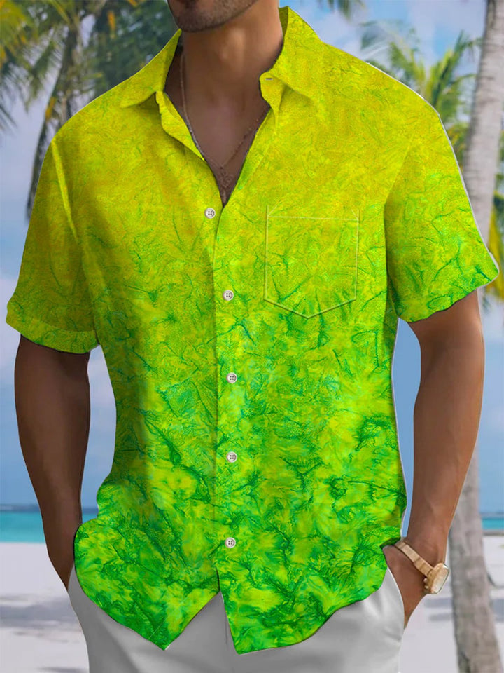 Alohadaddy® Casual Gradient Abstract Print Art Chest Pocket Men Short Sleeve Shirt Big &amp; Tall