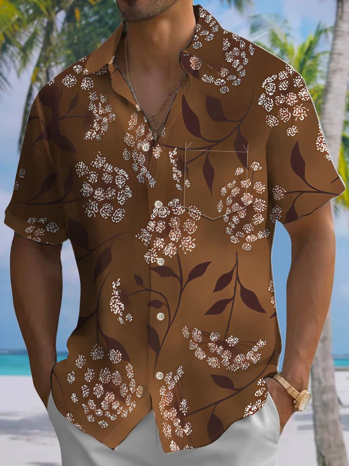 Alohadaddy® Hawaiian Floral Art Print Chest Pocket Mens Short Sleeve Shirts Big &amp; Tall