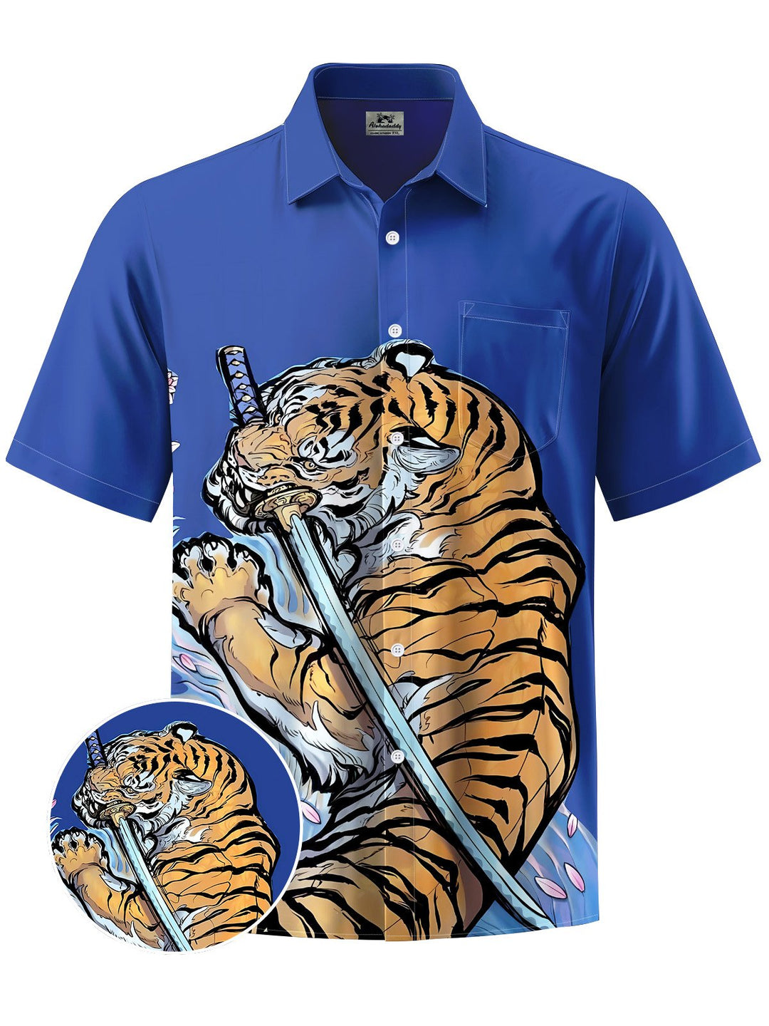 Alohadaddy® Casual Tiger Print Art Chest Pocket Men&
