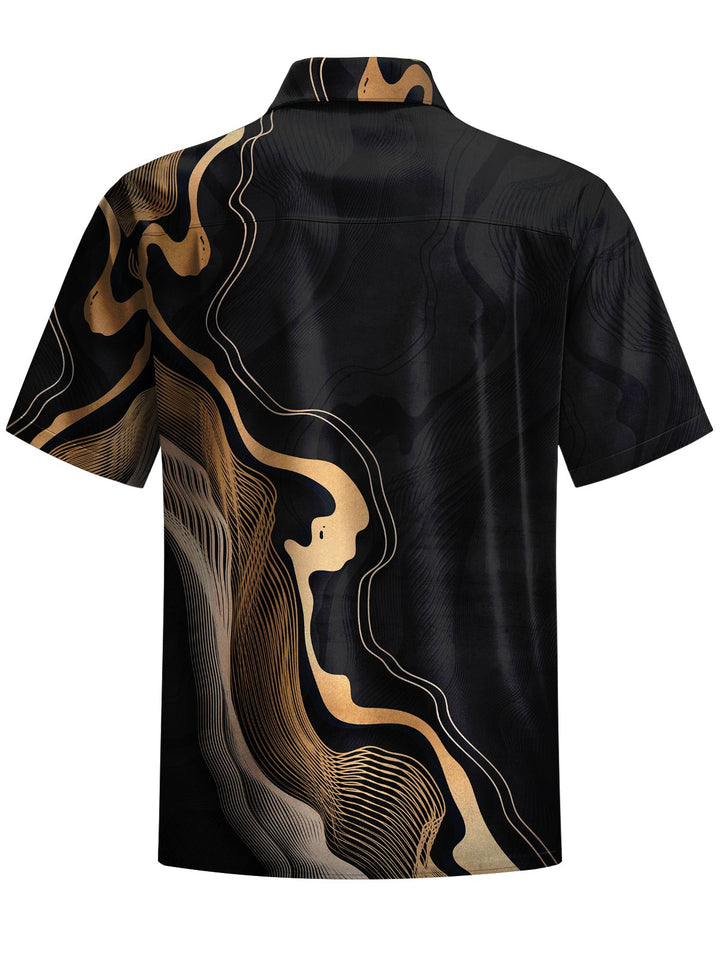 Alohadaddy® Casual Abstract Texture Art Print Chest Pocket Men Short Sleeve Shirt Big &amp; Tall