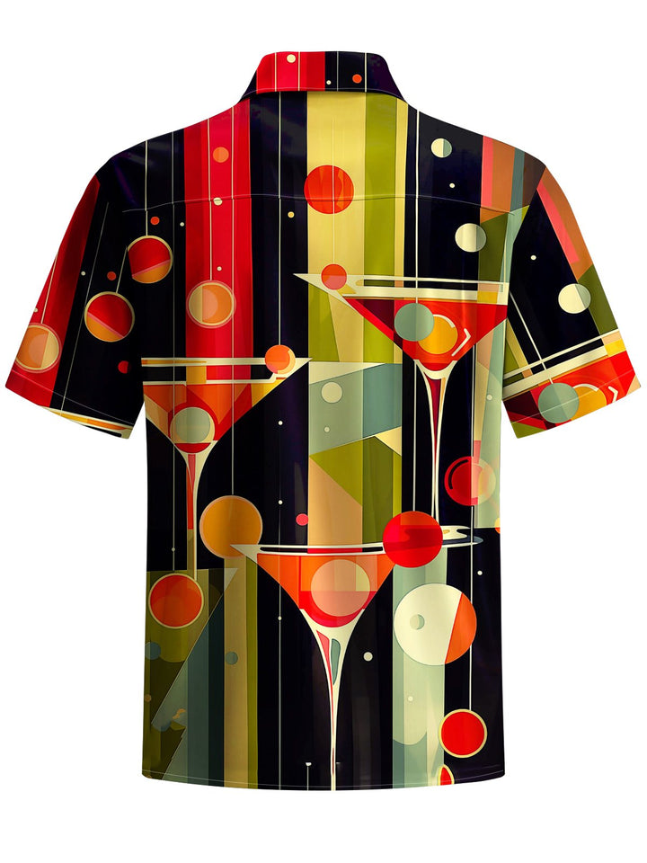 Alohadaddy® Vintage Cocktail Art Print Chest Pocket Moisture-Wicking Men&
