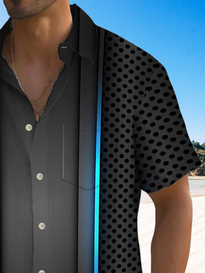 Alohadaddy® Casual Stripe Punk Art Print Chest Pocket Men&