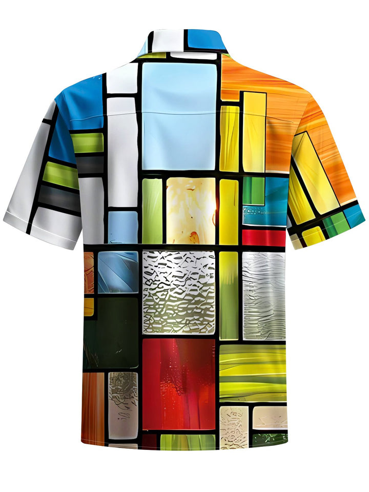Alohadaddy® Vintage Geometric Art Print Chest Pocket Men&