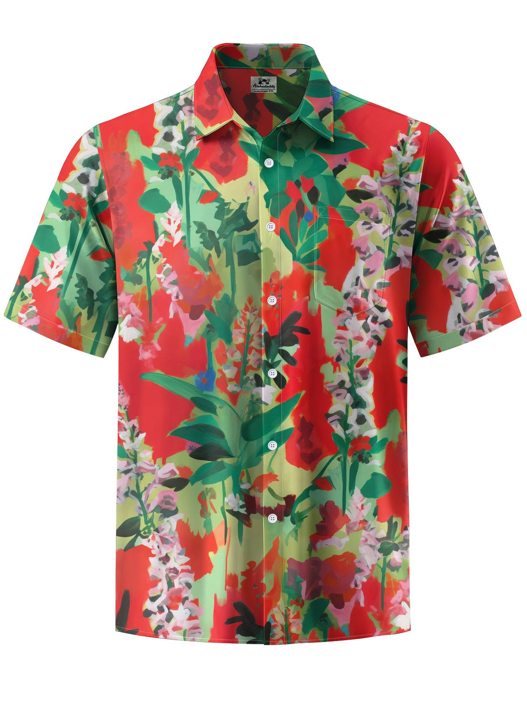 Alohadaddy® Hawaiian Tropical Flower Art Print with Chest Pocket and Elasticity for Men&