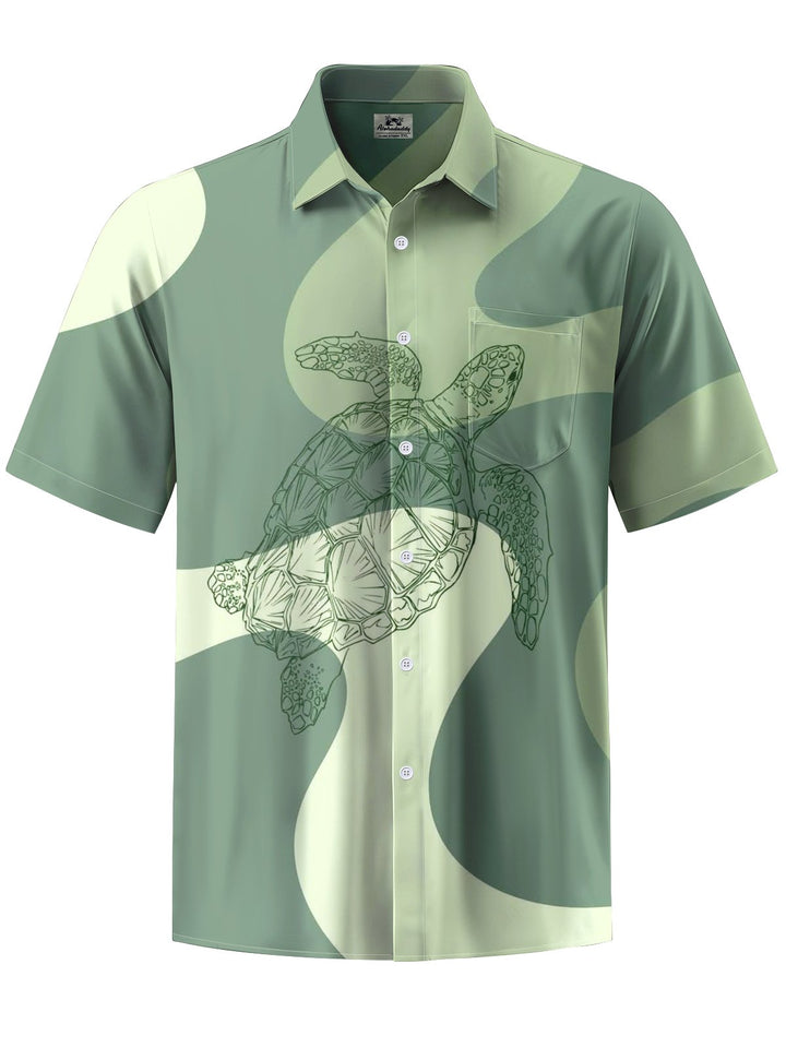 Alohadaddy® Casual Geometric Turtle Print Chest Pocket Men&