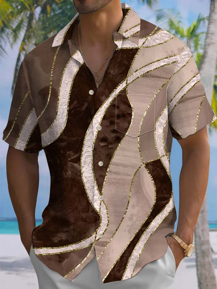 Alohadaddy® Casual Abstract Art Print Chest Pocket Stretch Men&