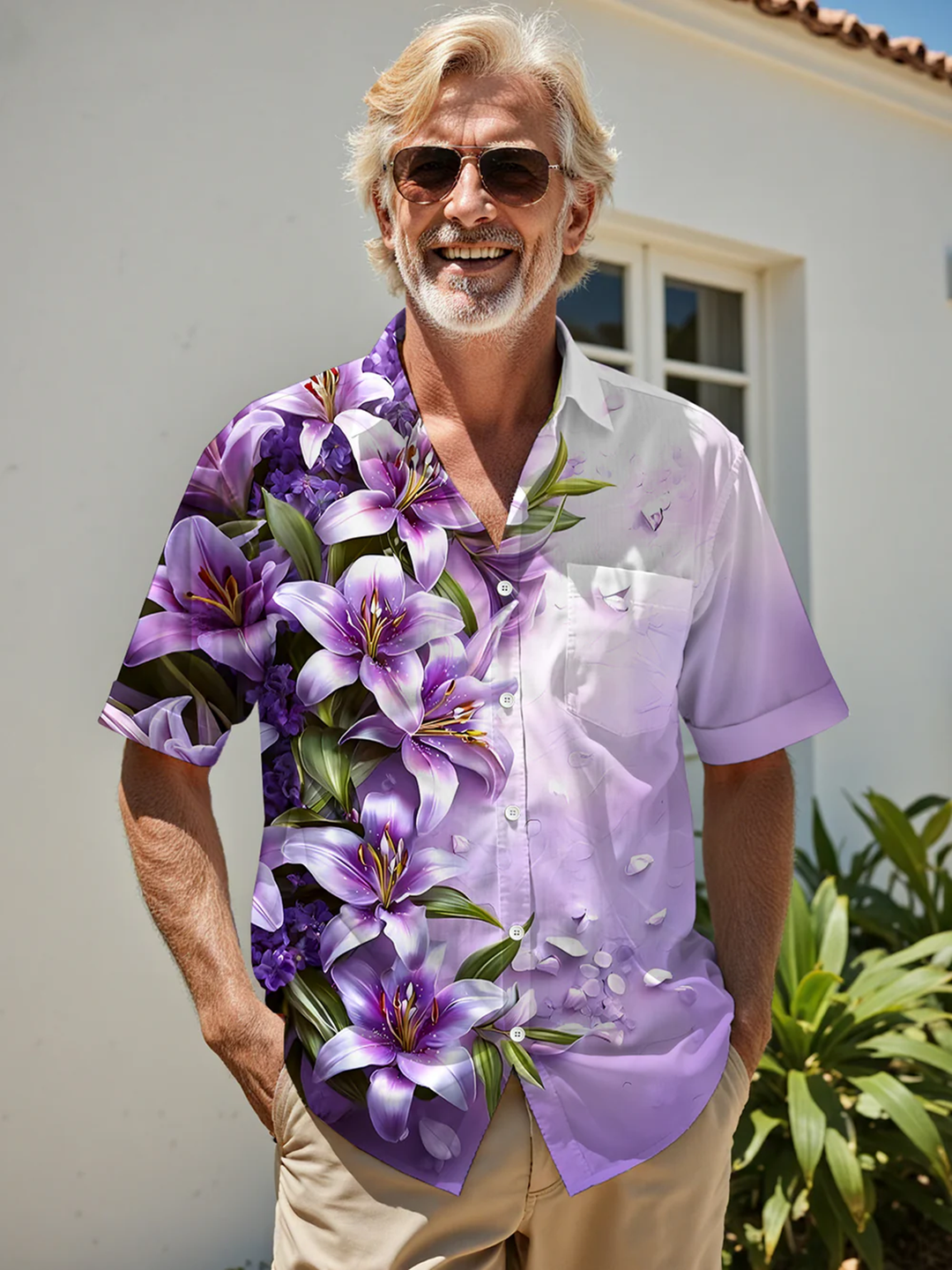 Alohadaddy® Hawaiian Flower Art Print Pocket Stretch Men&
