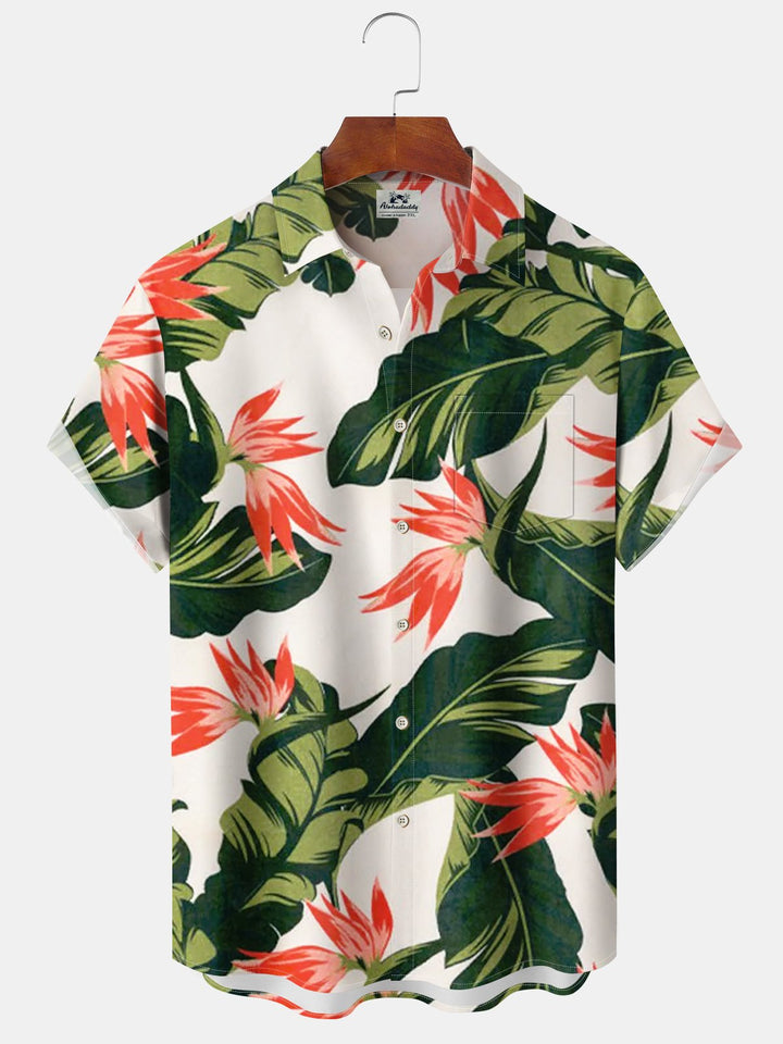 Alohadaddy® Vintage Floral Botanical Print Pocket Button Stretch Men&