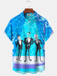 Alohadaddy® Retro Geometric Atom Cartoon Print Pocket Stretch Men's Short Sleeve Shirt Big & Tall