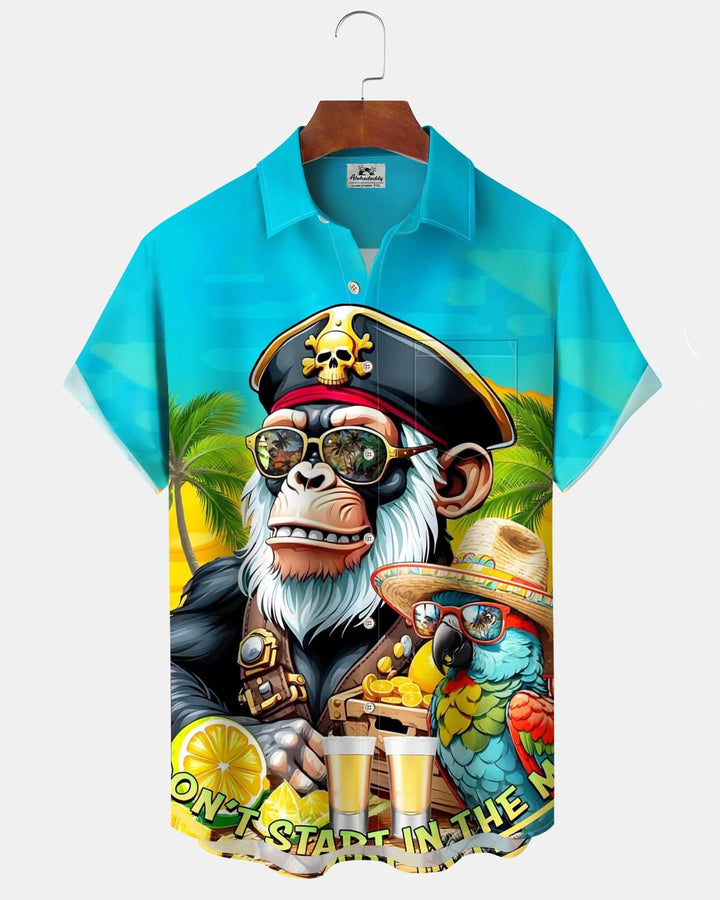 Alohadaddy® Hawaiian Orangutan Parrot Vacation Print Pocket Stretch Men&