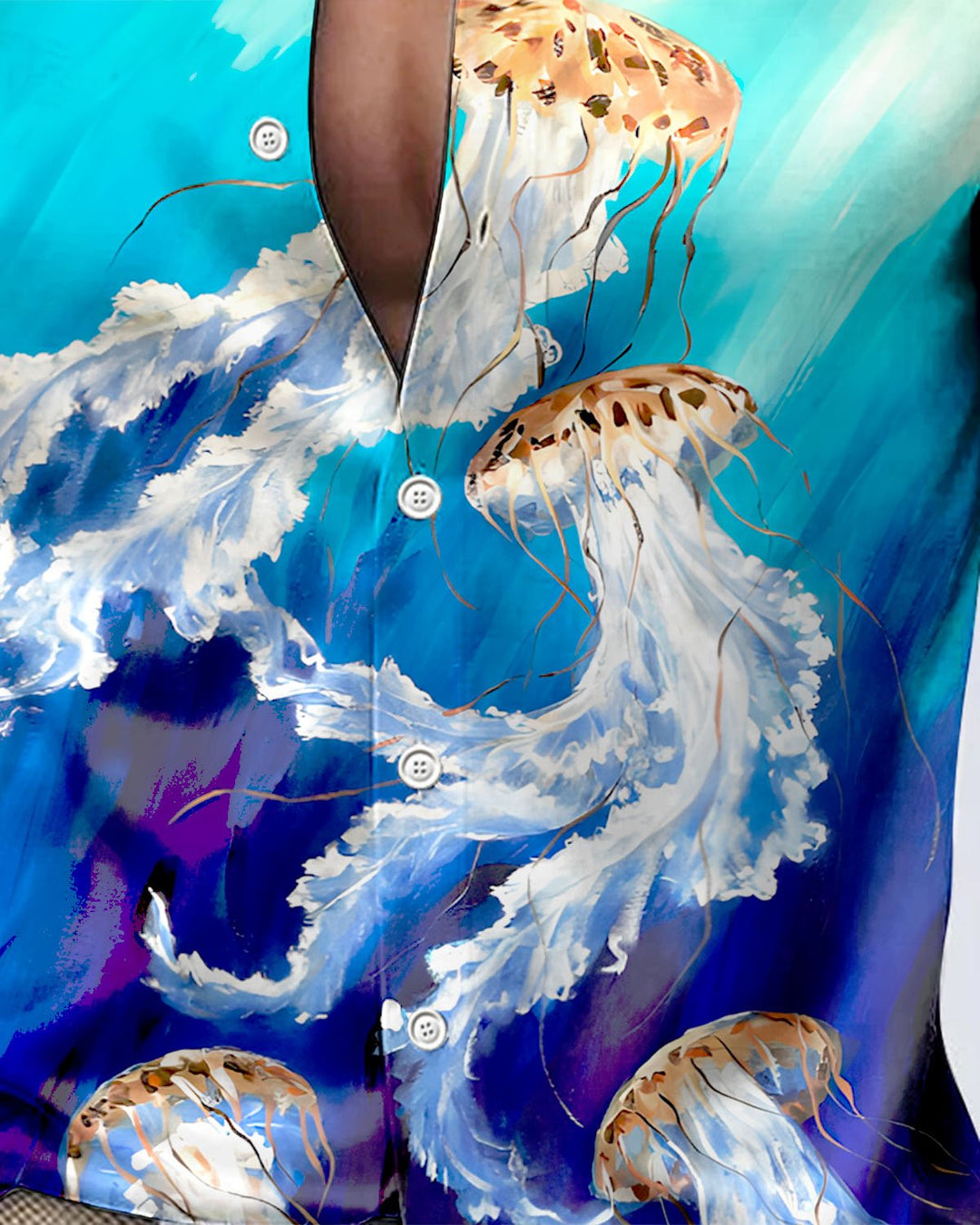 Alohadaddy® Satin Glossy Vintage Jellyfish Print Button Stretch Men&
