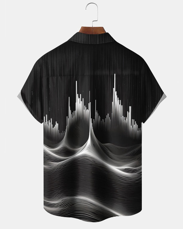 Alohadaddy® Casual Geometric Musical Note Print Art Pocket Button Stretch Men&