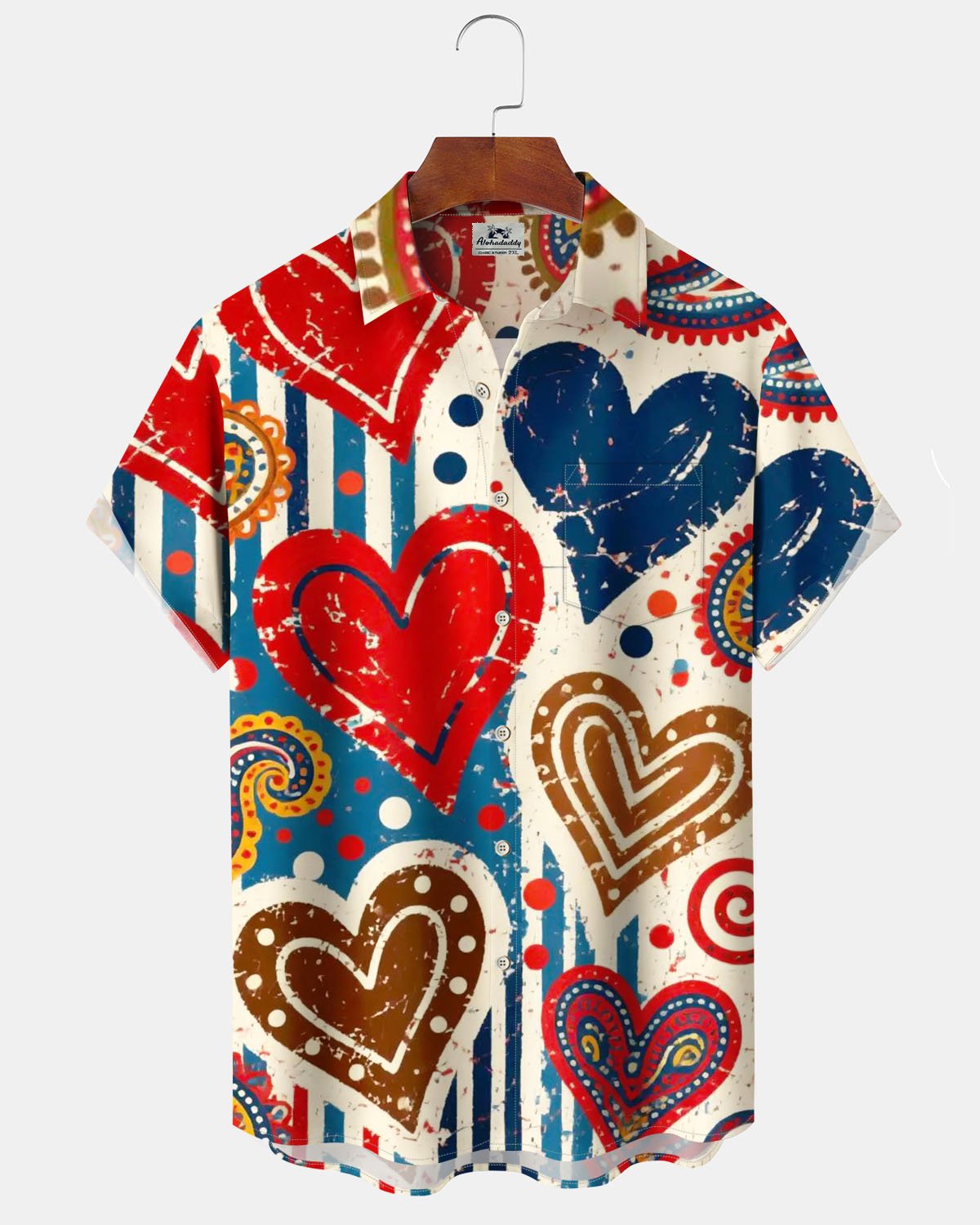 Alohadaddy® Valentine's Day Heart-Shaped Print Art with Elastic Buttons Men's Short-Sleeve Shirt Big & Tall