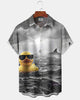 Alohadaddy® Retro Little Yellow Duck Shark Cartoon Print Art Pocket Button-Down Men's Short-Sleeve Shirt Big & Tall