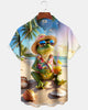 Alohadaddy® Hawaiian Vacation Frog Print Art Button Cardigan Pocket Men's Short Sleeve Shirt Big & Tall