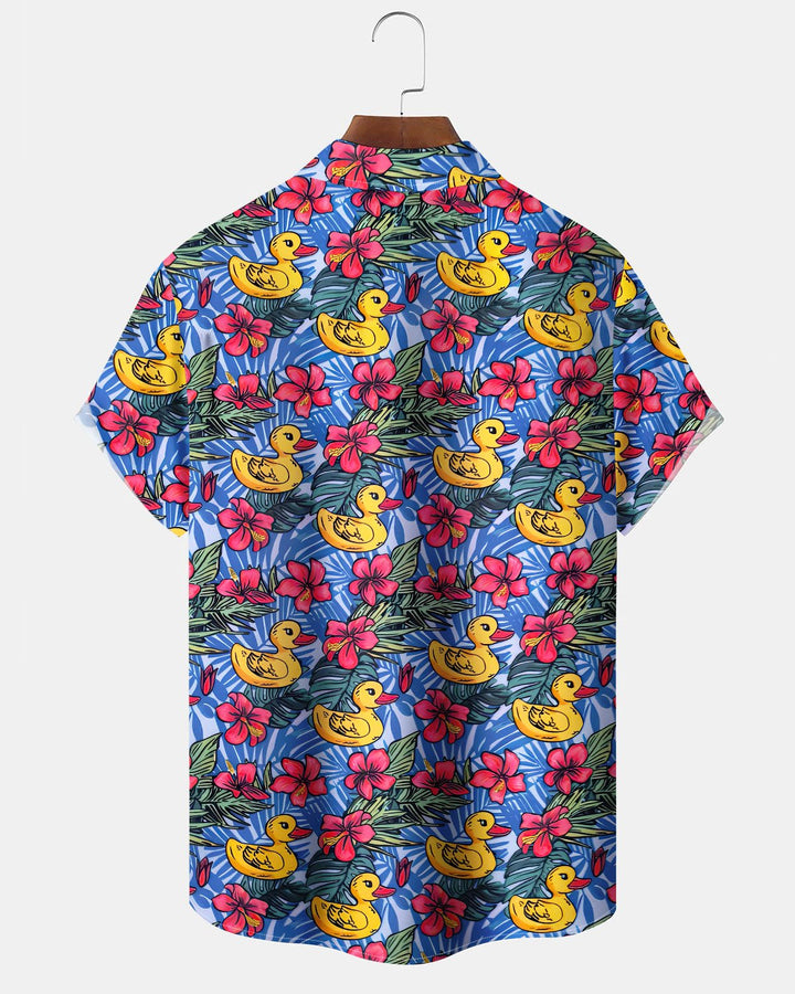 Alohadaddy® Casual Floral Duck Print Art, Button Pocket Cardigan Men&