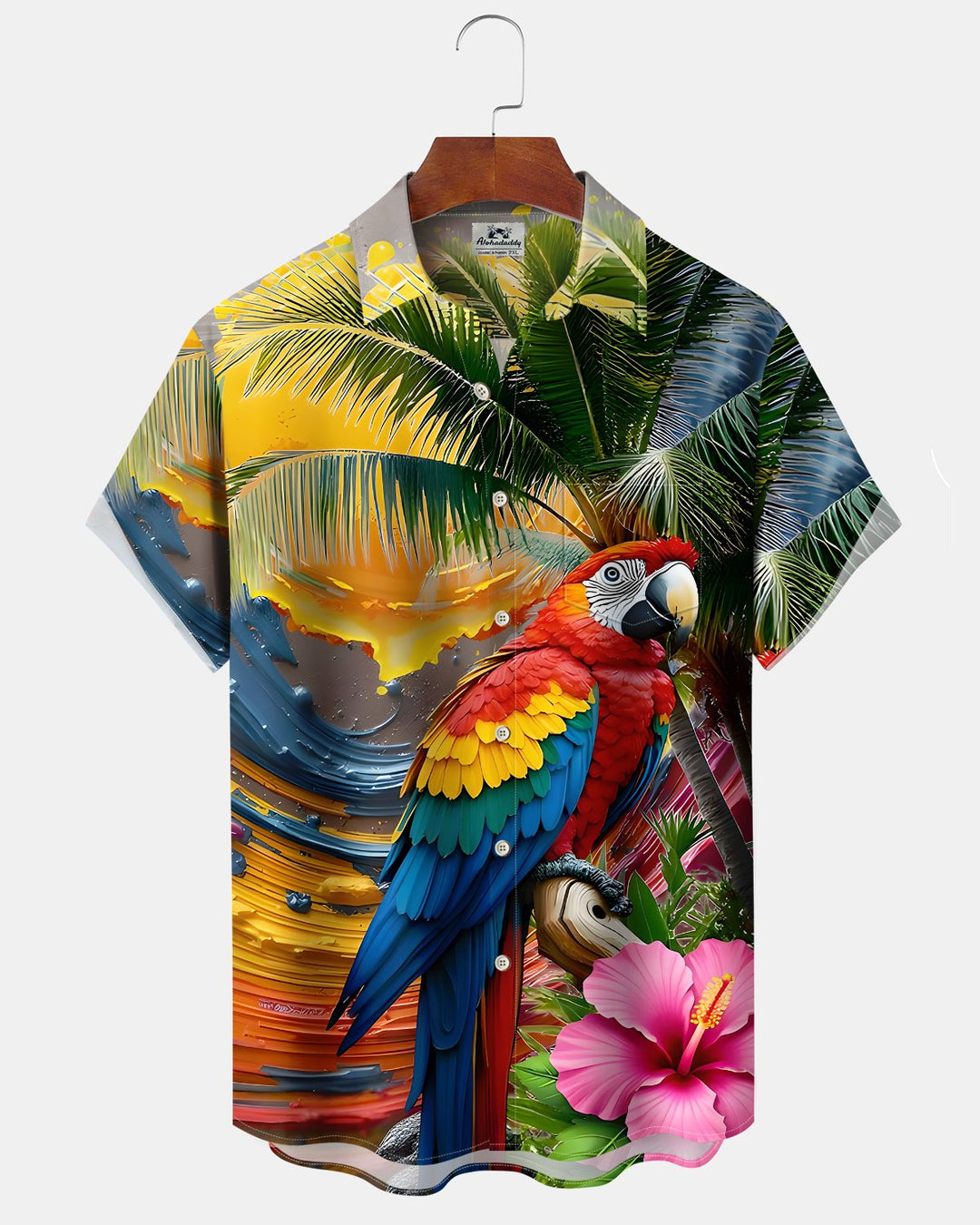 Alohadaddy® Casual Parrot Hawaiian Print Art Button Pocket Cardigan Men&