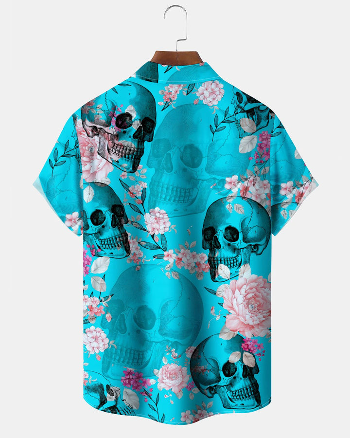 Alohadaddy® Hawaiian Skull Flower Print Art Button Pockets Cardigan Men&