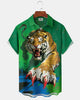Alohadaddy® Casual Tiger Print Art Button Pocket Cardigan Men's Short Sleeve Shirt Big & Tall