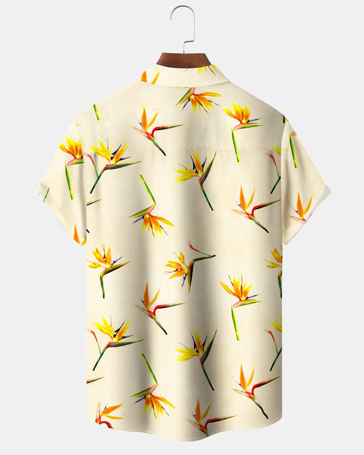 Alohadaddy® Vintage Bird of Paradise Floral Print Art Button Pocket Cardigan Men&