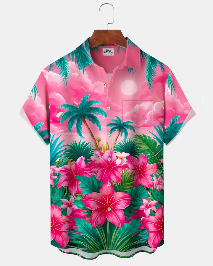 Alohadaddy® Hawaiian Palm Tree Print Art Button Pocket Cardigan Men&