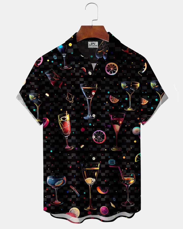 Alohadaddy® Casual Wine Glass Print Art Button Pocket Cardigan Men&