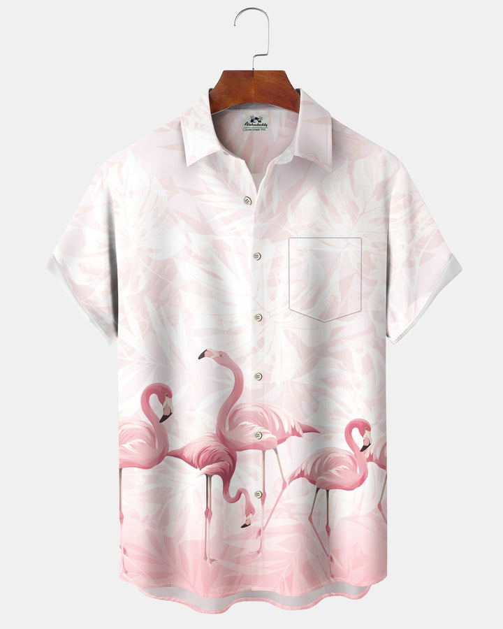 Alohadaddy® Hawaiian Flamingo Print Art Button Pocket Cardigan Men&