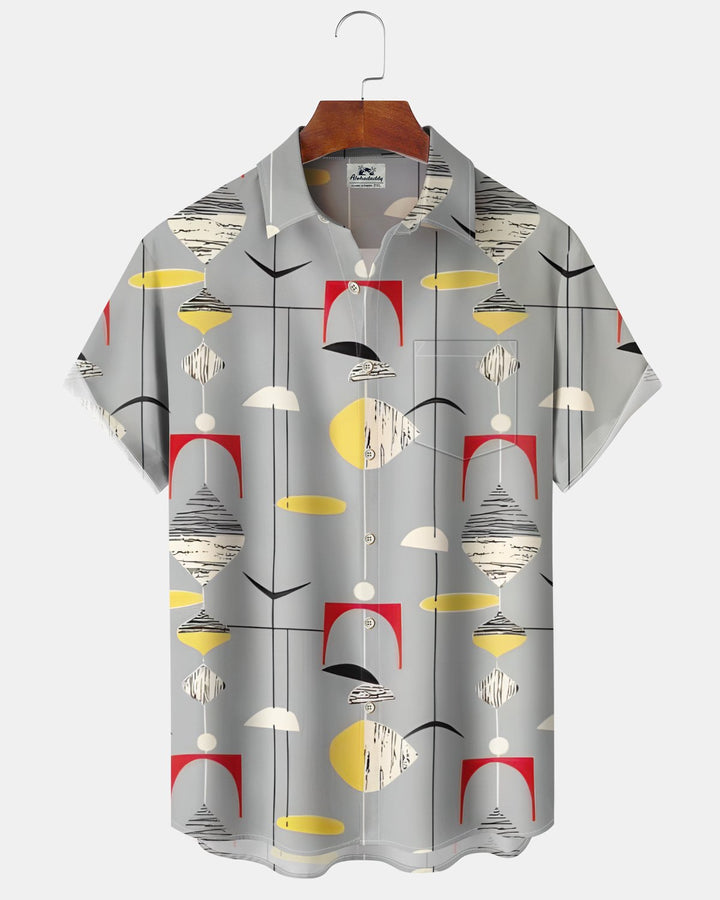 Alohadaddy® Casual Abstract Print Art Button Pocket Cardigan Men&
