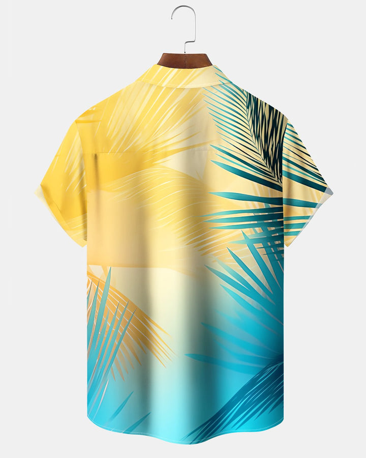 Alohadaddy® Hawaiian Palm Leaf Print Art Button Pocket Cardigan Men&