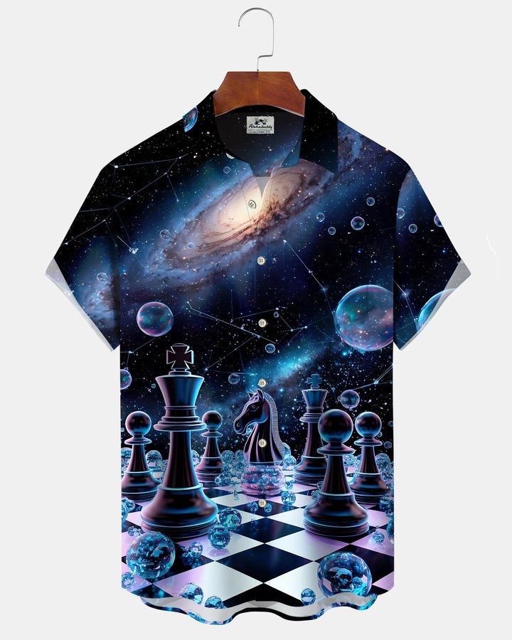 Alohadaddy® Casual Chess Print Art Button Pocket Cardigan Men&