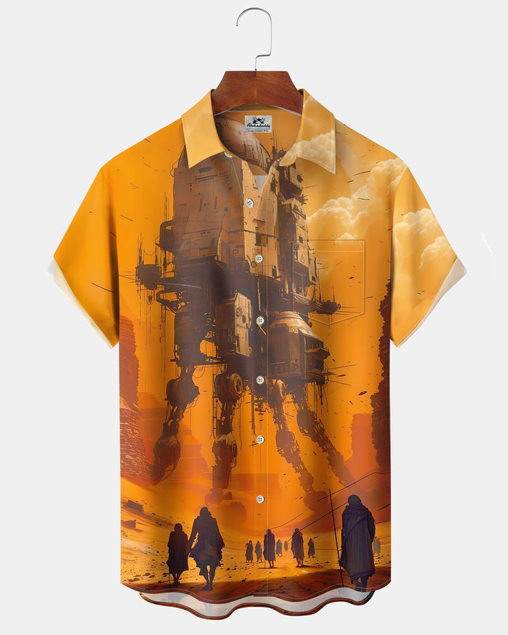 Alohadaddy® Retro Mecha Print Art Button Pocket Cardigan Men&