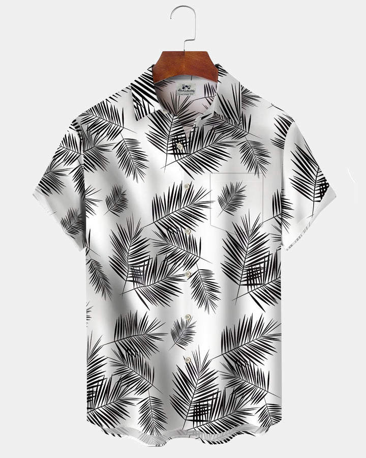 Alohadaddy® Hawaiian Palm Leaf Print Art Button Pocket Men&