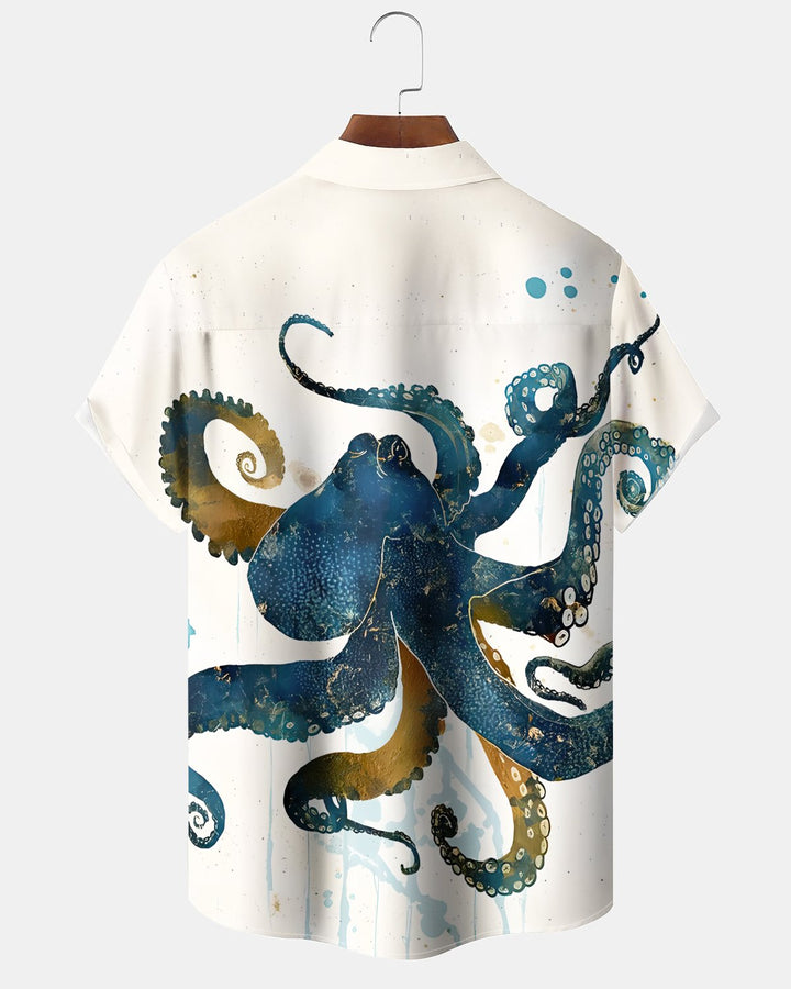 Alohadaddy® Hawaiian Octopus Print Art Button Pocket Cardigan Men&