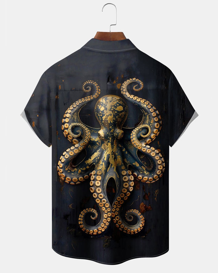 Alohadaddy® Hawaiian Octopus Print Art Button Pocket Cardigan Men&